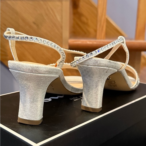 Nina Cream and Silver Sandals with Rhinestone Straps - Picture 4 of 5